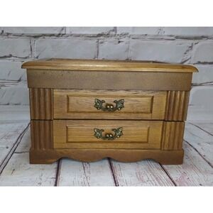 Vintage Music Wood Jewelry Box‎ Tapestry Top Made In Japan